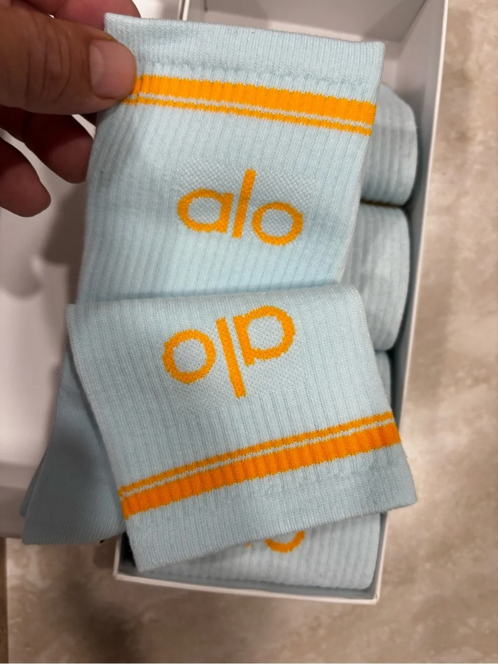 ALO Yoga Light Blue Socks with Orange Logo - Pack of 5